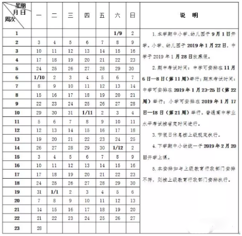 2018-2019年上学期江西高中生期末考试时间