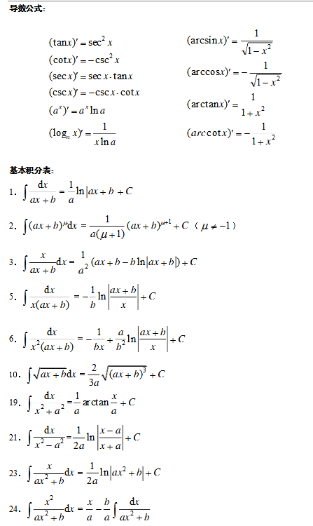 24个高数常用的积分公式