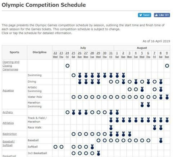 东京奥运会赛程时间表是什么样的