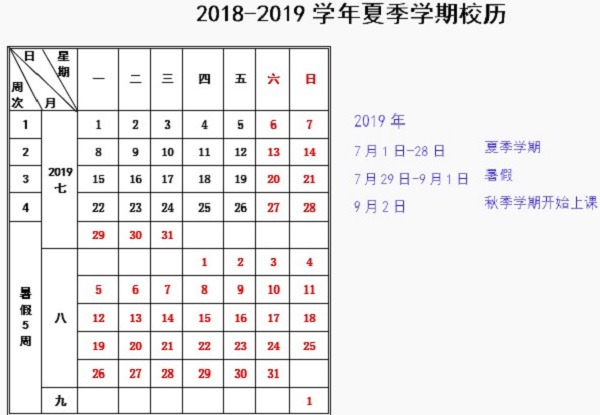 2019哈尔滨工业大学暑假时间安排