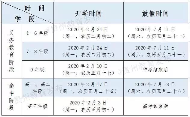 第一学期开学及放假时间