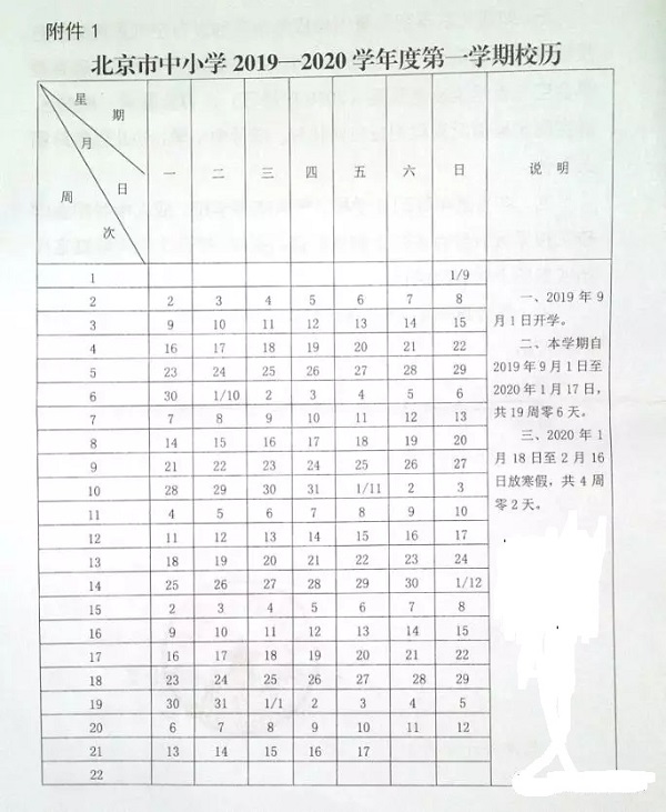 2020北京中学寒假放假时间安排及校历