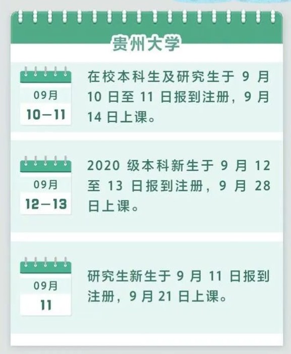 贵州2020下半年高校开学时间