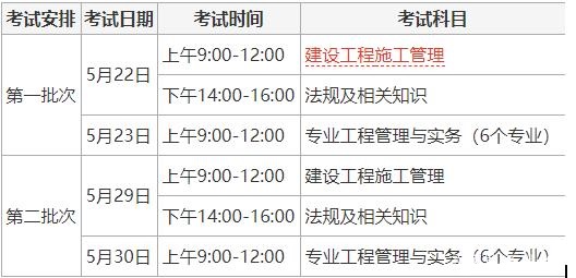 二级建造师考试科目及时间安排