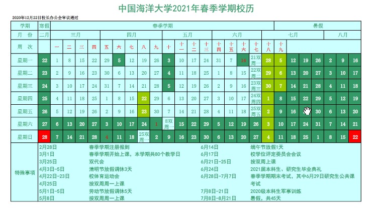 2021中国海洋大学暑假时间安排