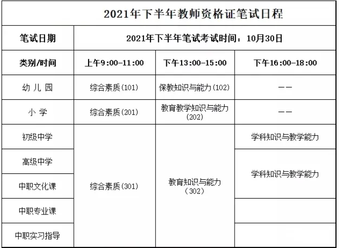 教资一天考三科吗 2021下半年考试时间安排