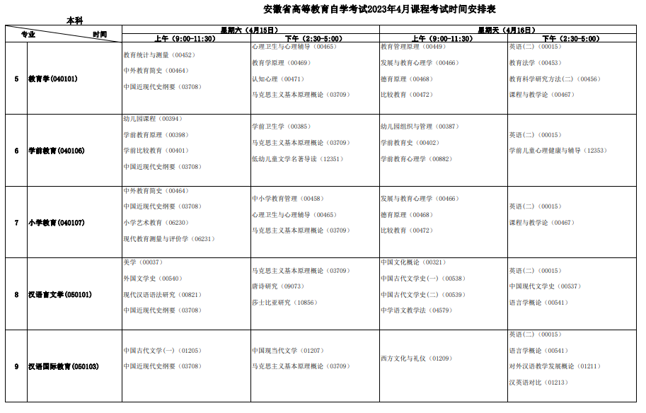 安徽2023年4月自考时间安排