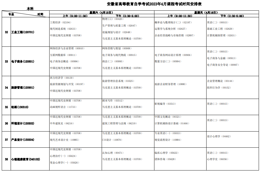 安徽2023年4月自考时间安排