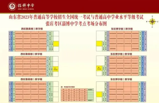 山东淄博市2023年高考考点考场分布 各考场分布图