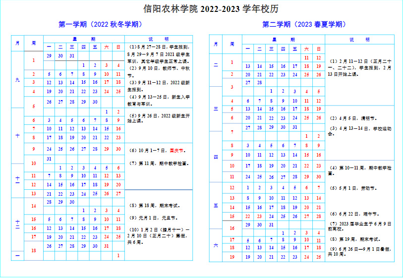 2023信阳农林学院暑假放假时间安排 几月几号开学