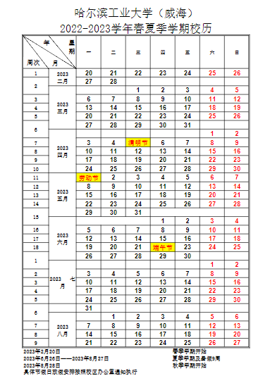 2023哈尔滨工业大学（威海）暑假放假时间安排 几月几号开学