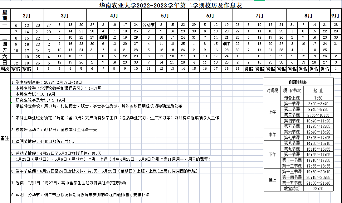 2023华南农业大学暑假放假时间安排 几月几号开学