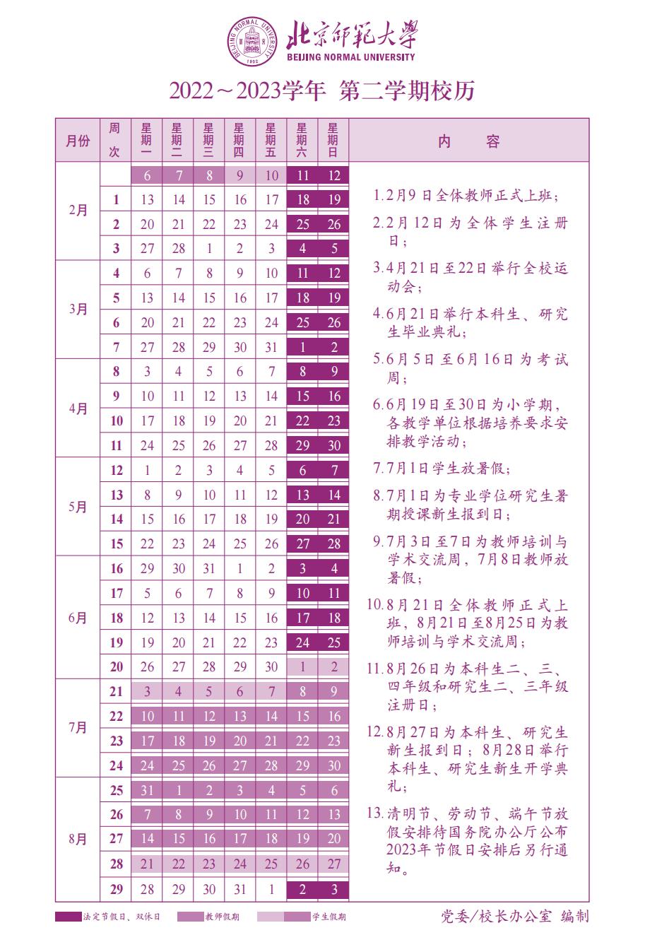 2023北京师范大学暑假放假时间安排 几月几号开学