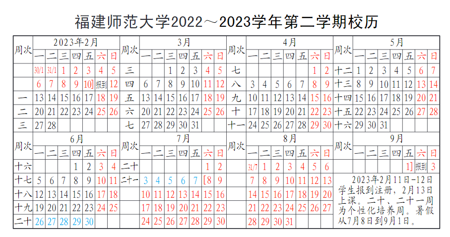 2023福建师范大学暑假放假时间安排 几月几号开学