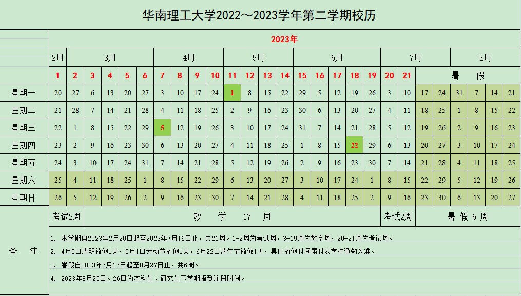 2023華南理工大學(xué)暑假放假時間安排 幾月幾號開學(xué)