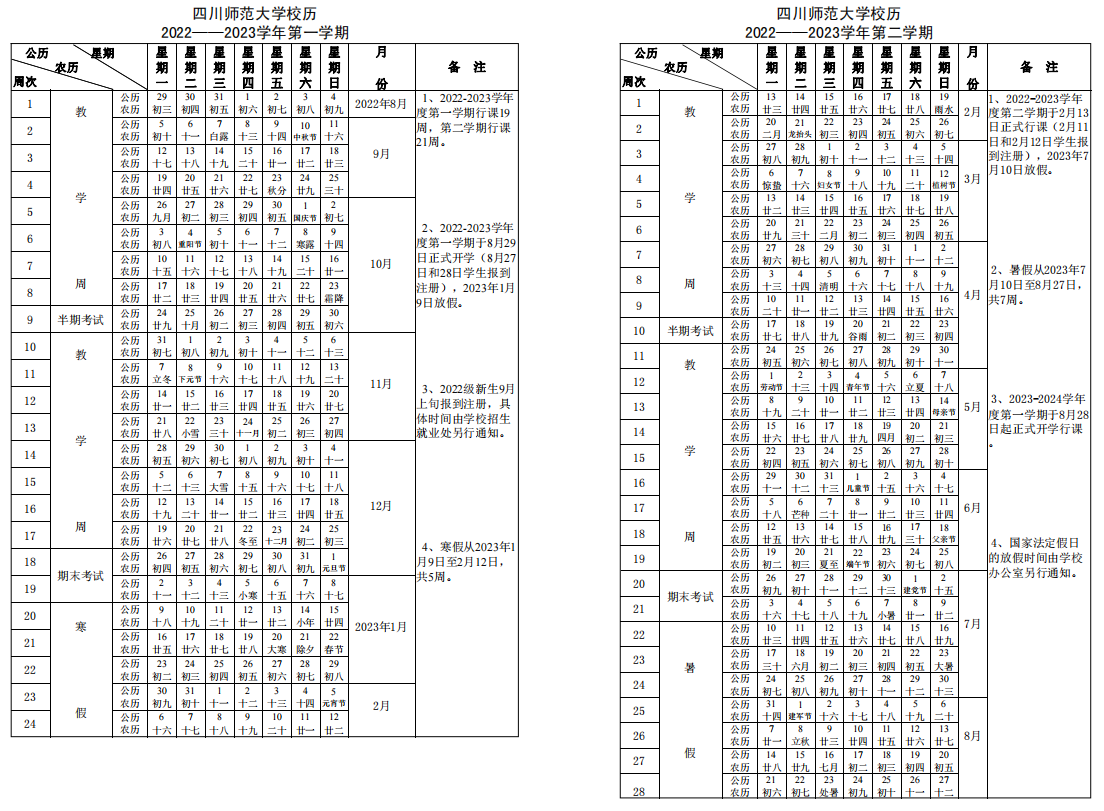 2023四川师范大学暑假放假时间安排 几月几号开学