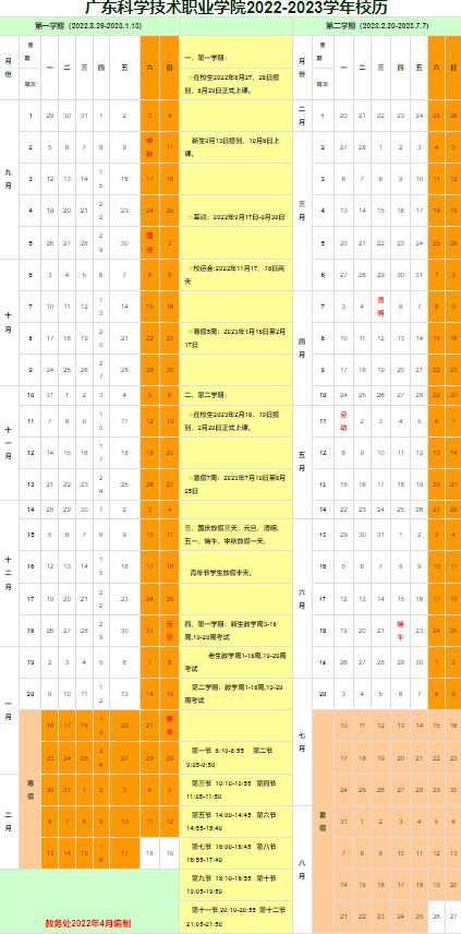 2023广东科学技术职业学院暑假放假时间安排 几月几号开学