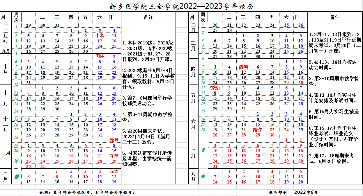 2023新乡医学院三全学院暑假放假时间安排 几月几号开学