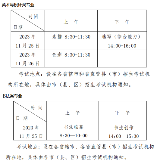 2024年河南艺术联考/统考时间安排表 什么时候考试