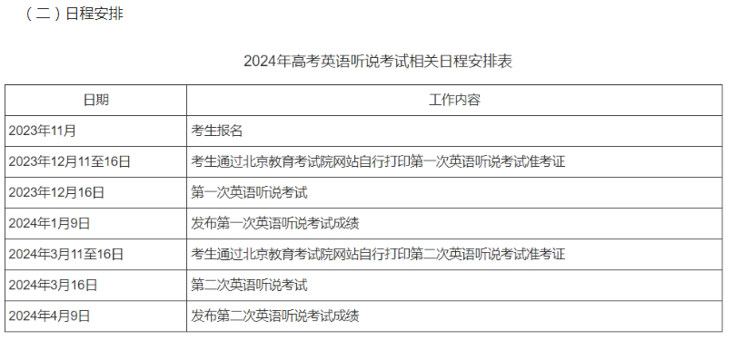 2024北京高考英语听说机考时间公布 考试时间安排