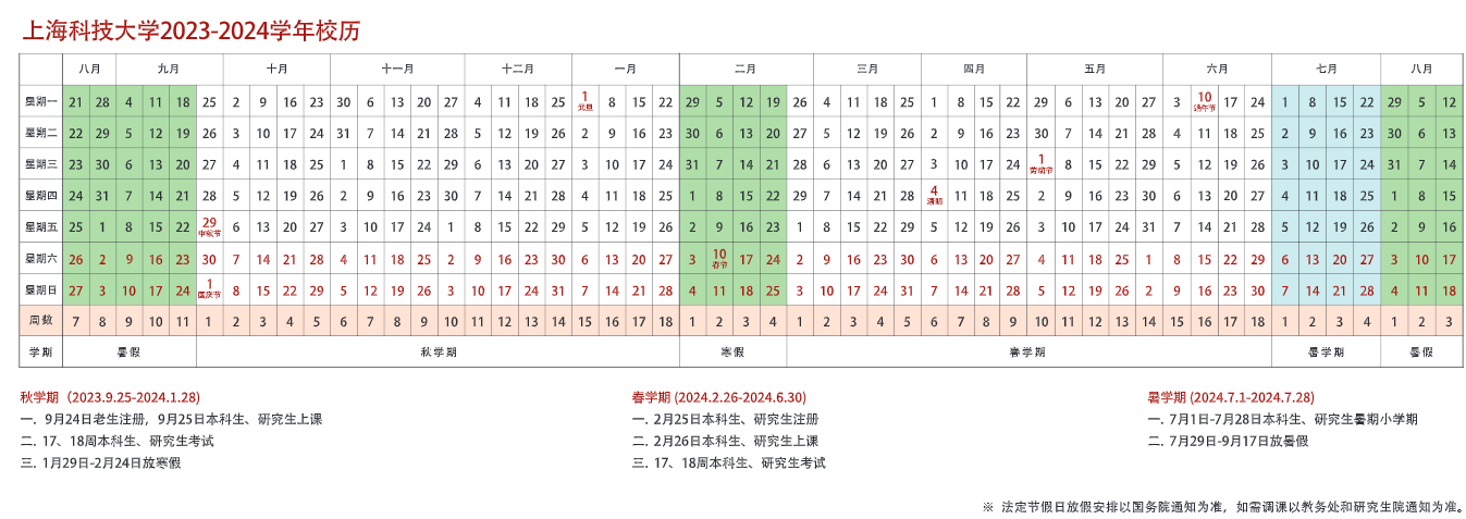 2024上海科技大学寒假放假时间安排 几月几号开始