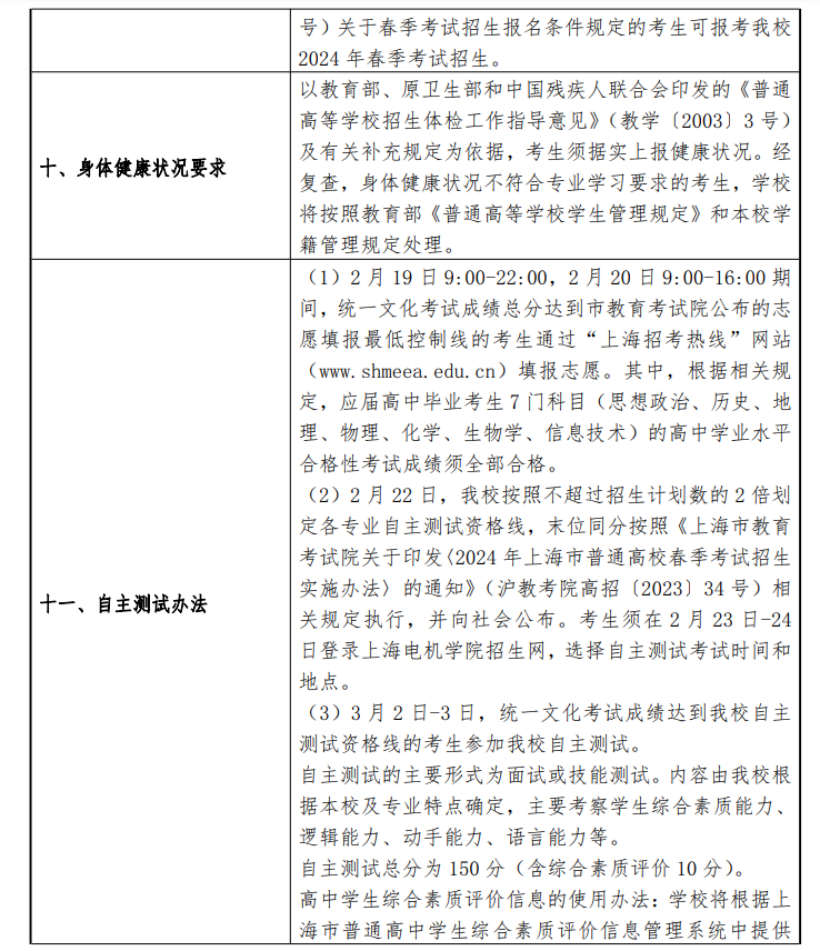 2024年上海电机学院春季高考招生简章