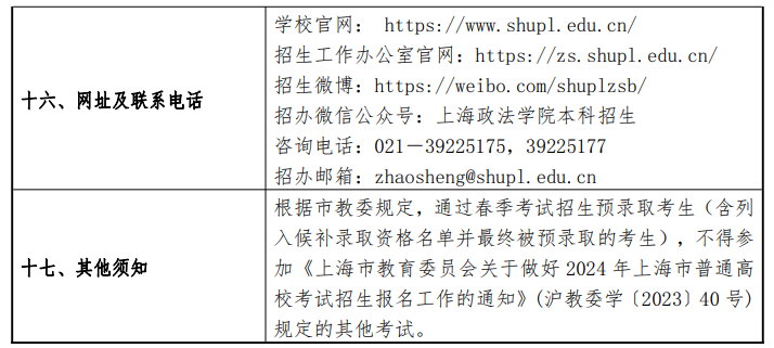 2024年上海政法学院春季高考招生简章