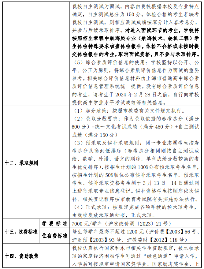 2024年上海海事大学春季高考招生简章