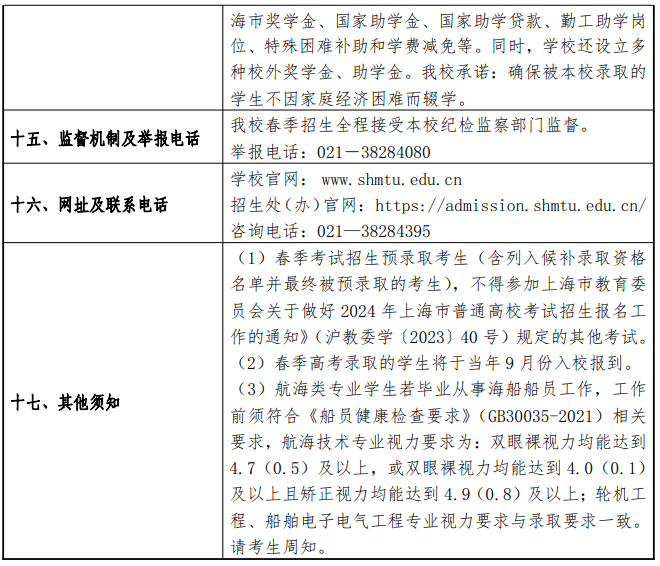 2024年上海海事大学春季高考招生简章