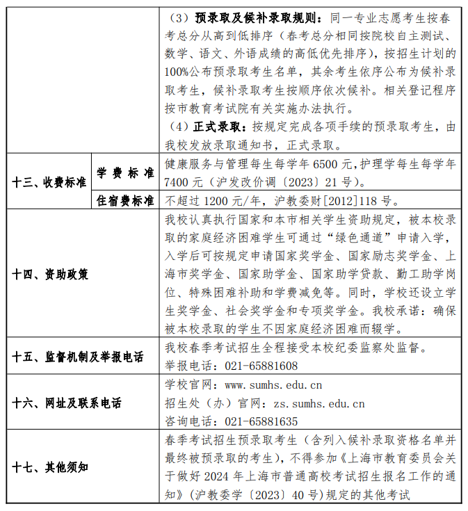 2024年上海健康医学院春季高考招生简章