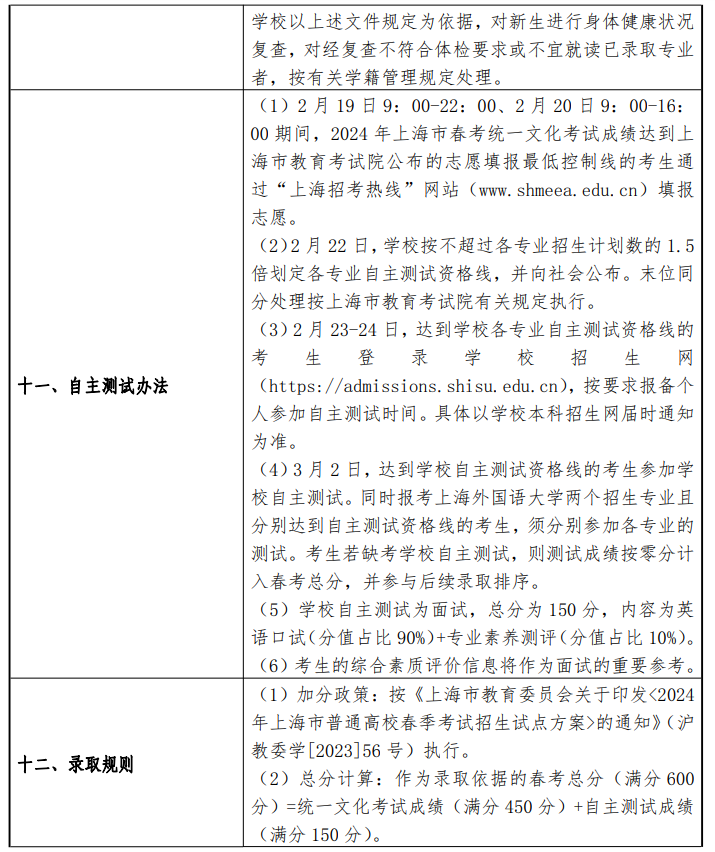 2024年上海外国语大学春季高考招生简章