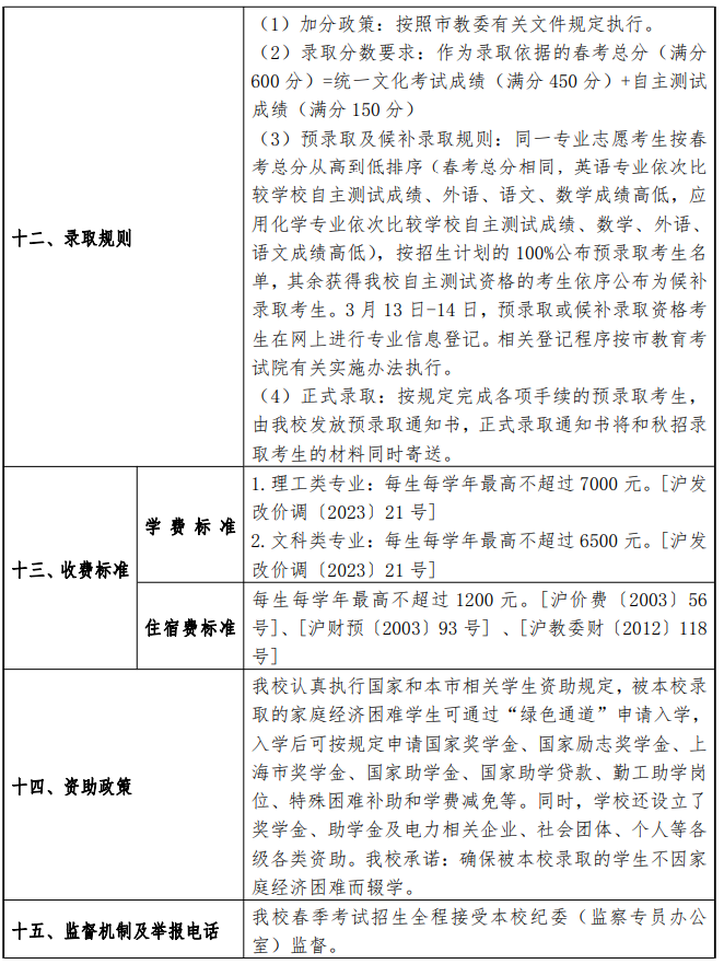 2024年上海电力大学春季高考招生简章	