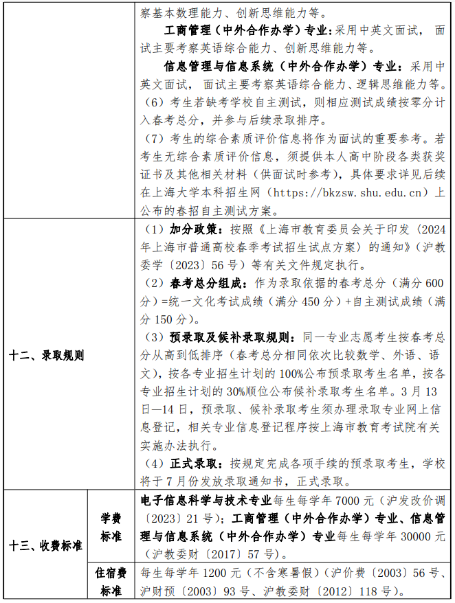 2024年上海大学春季高考招生简章