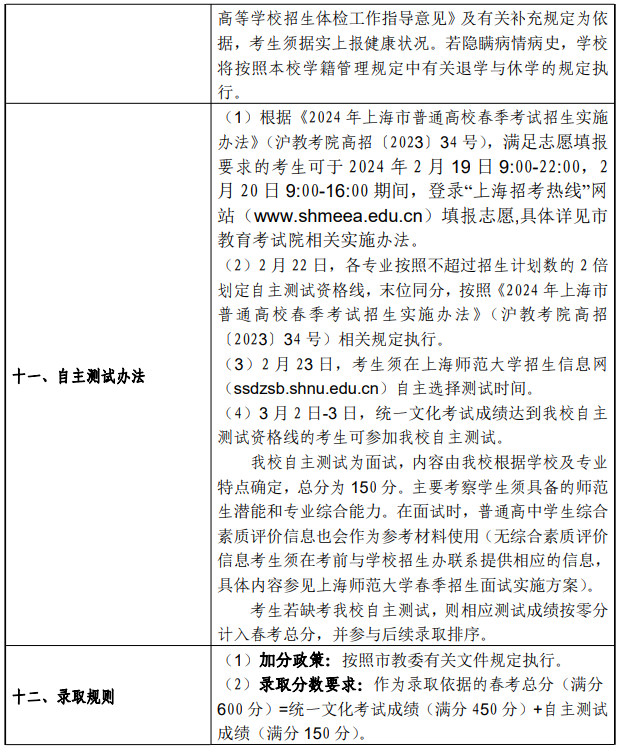 2024年上海师范大学春季高考招生简章