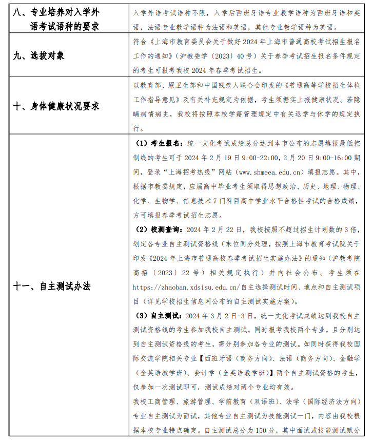 2024年上海外国语大学贤达经济人文学院春季高考招生简章