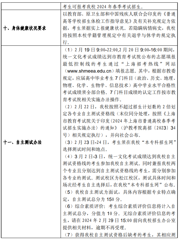 2024年上海工程技术大学春季高考招生简章