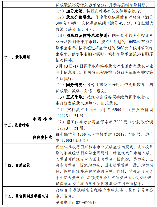 2024年上海工程技术大学春季高考招生简章