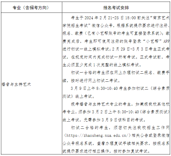 2024南京艺术学院校考时间 各专业考试时间安排