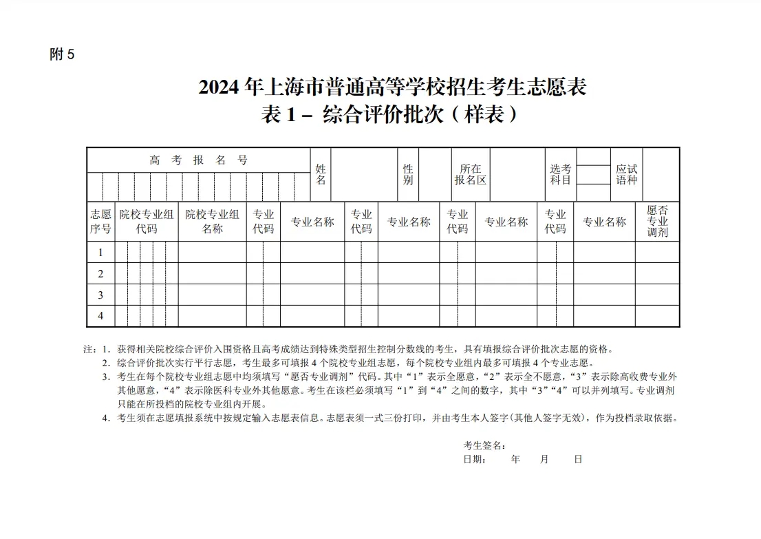 2024新高考志愿表填写样本 具体是什么样的