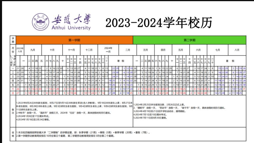 2024安徽大学暑假放假及开学时间安排 具体几月几号	