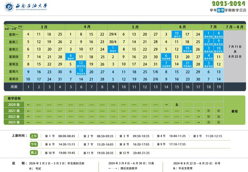 2024西南石油大学暑假放假及开学时间安排 具体几月几号